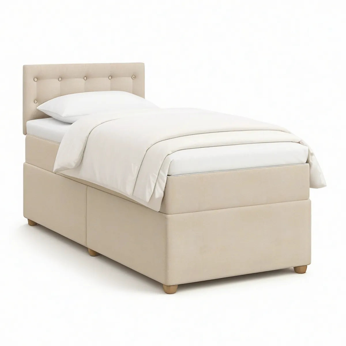 Polstret sengestel med knapdetaljer og sengegavl til madras 90 x 200 cm, beige