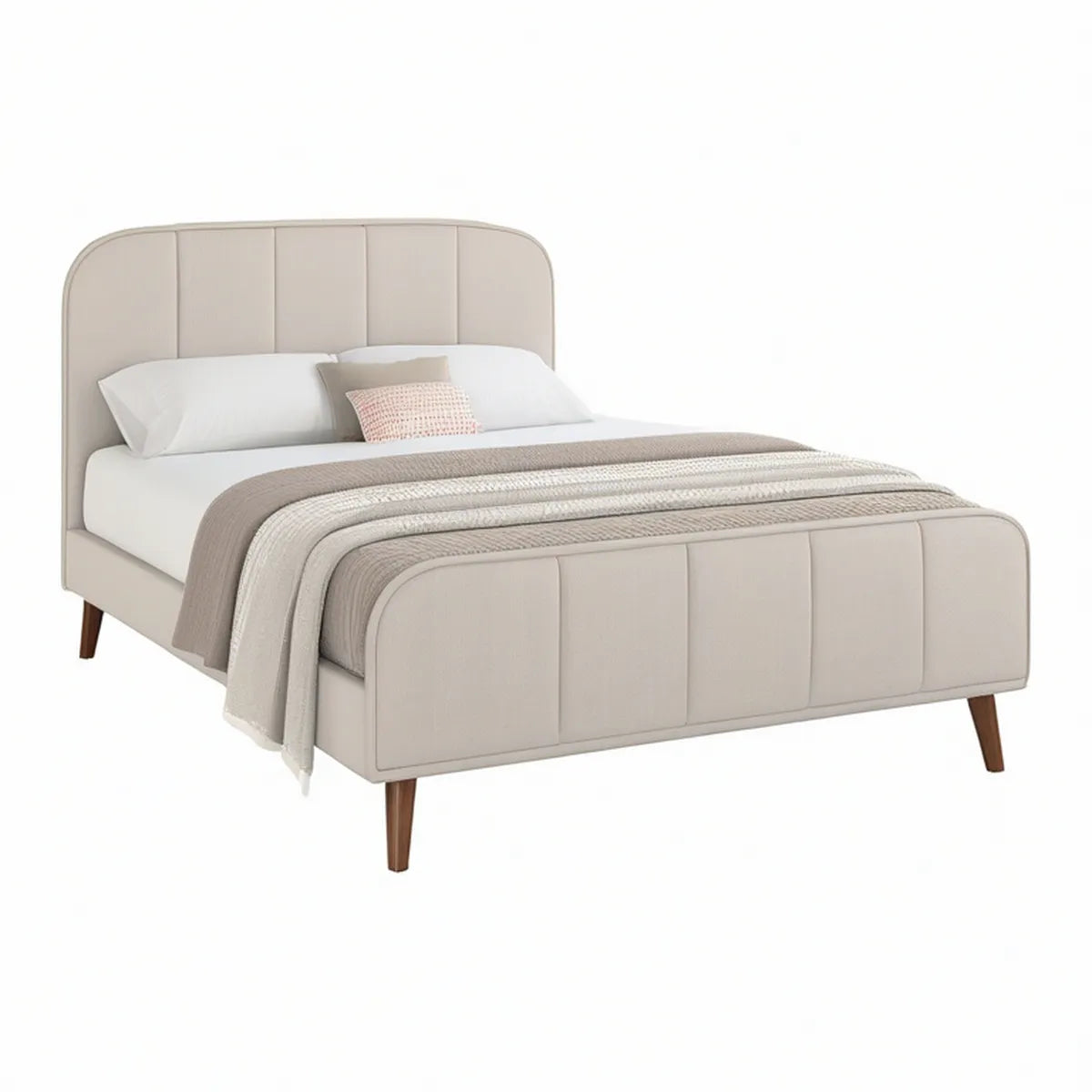 Polstret dobbeltseng 160 x 200 cm i beige med brune træben