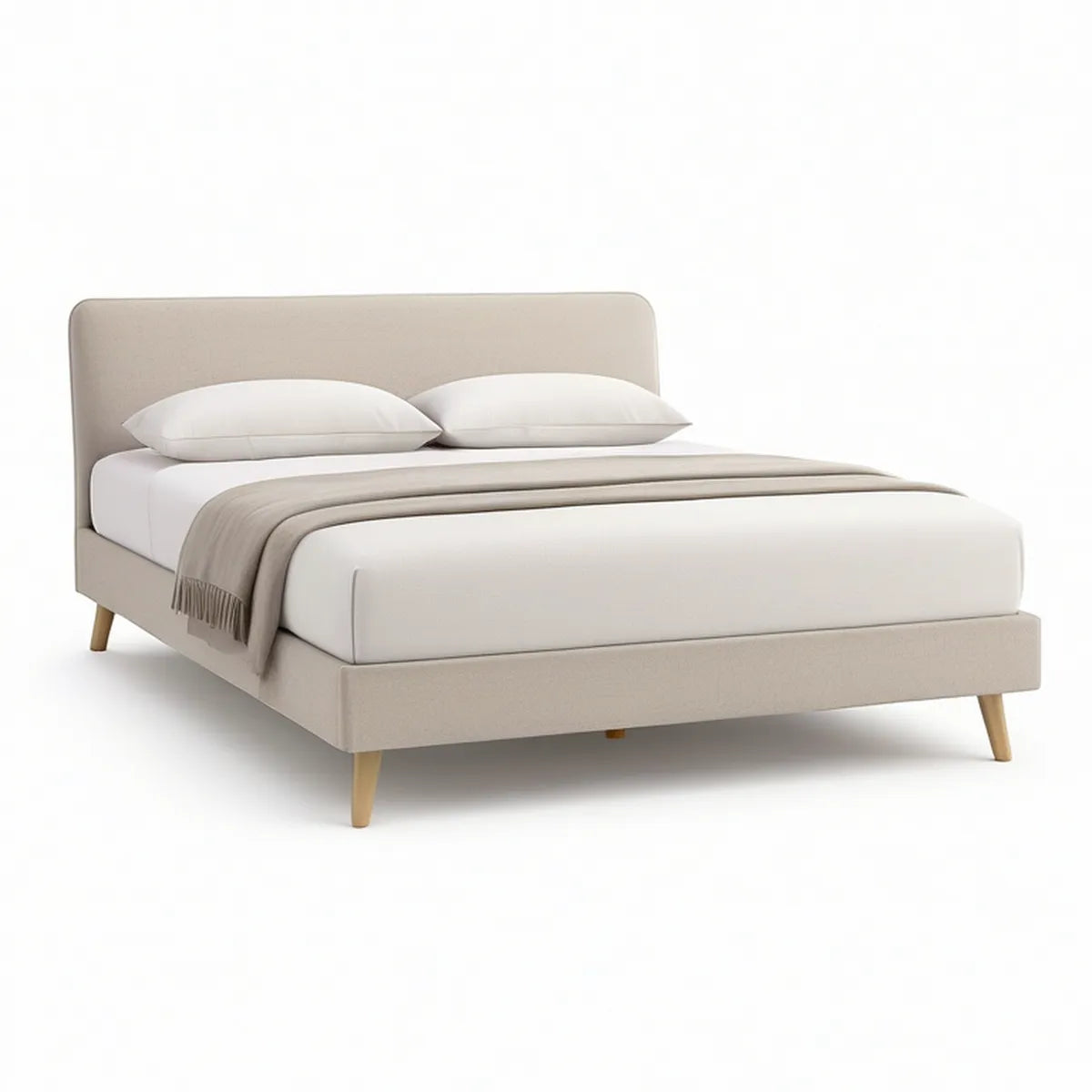 Beige dobbeltsengsramme med sengegavl 160 x 200 cm