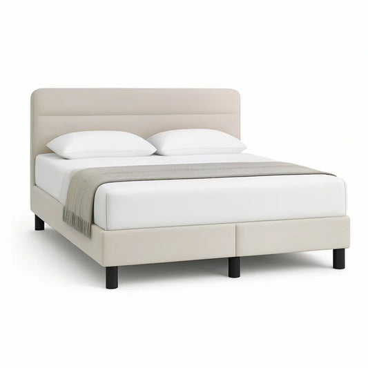 Polstret dobbeltseng 160 x 200 cm i beige med sorte ben