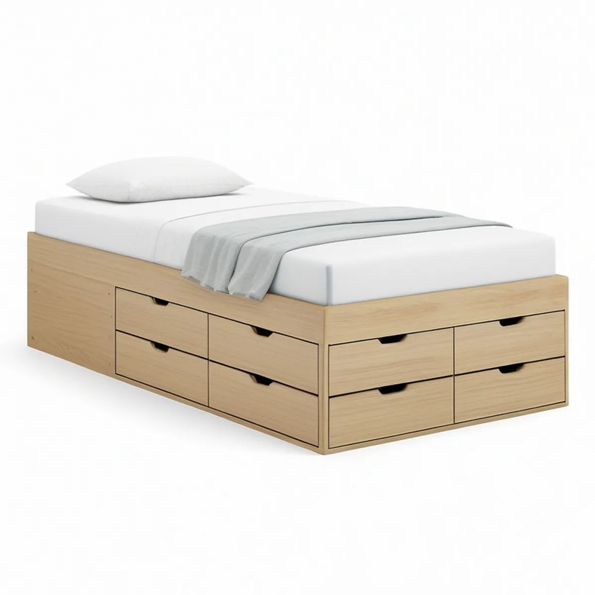 Seng med 8 skuffer til madras 140 x 200 cm, natur, 206 x 146 x 46 cm