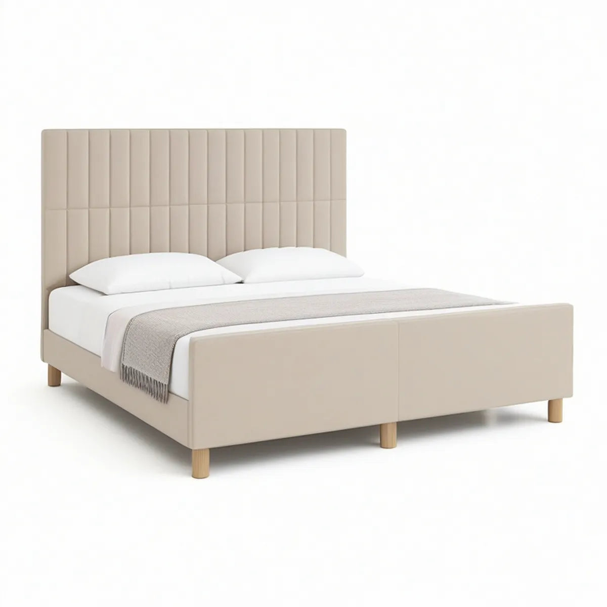 Polstret dobbeltseng 160 x 200 cm med rektangulær hovedgavl i beige PU-kunstlæder