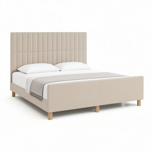 Polstret dobbeltseng 160 x 200 cm med rektangulær hovedgavl i beige PU-kunstlæder