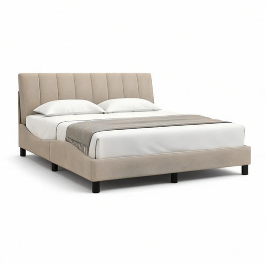 Polstret sengeramme 160 x 200 cm med sengegavl i beige polyester