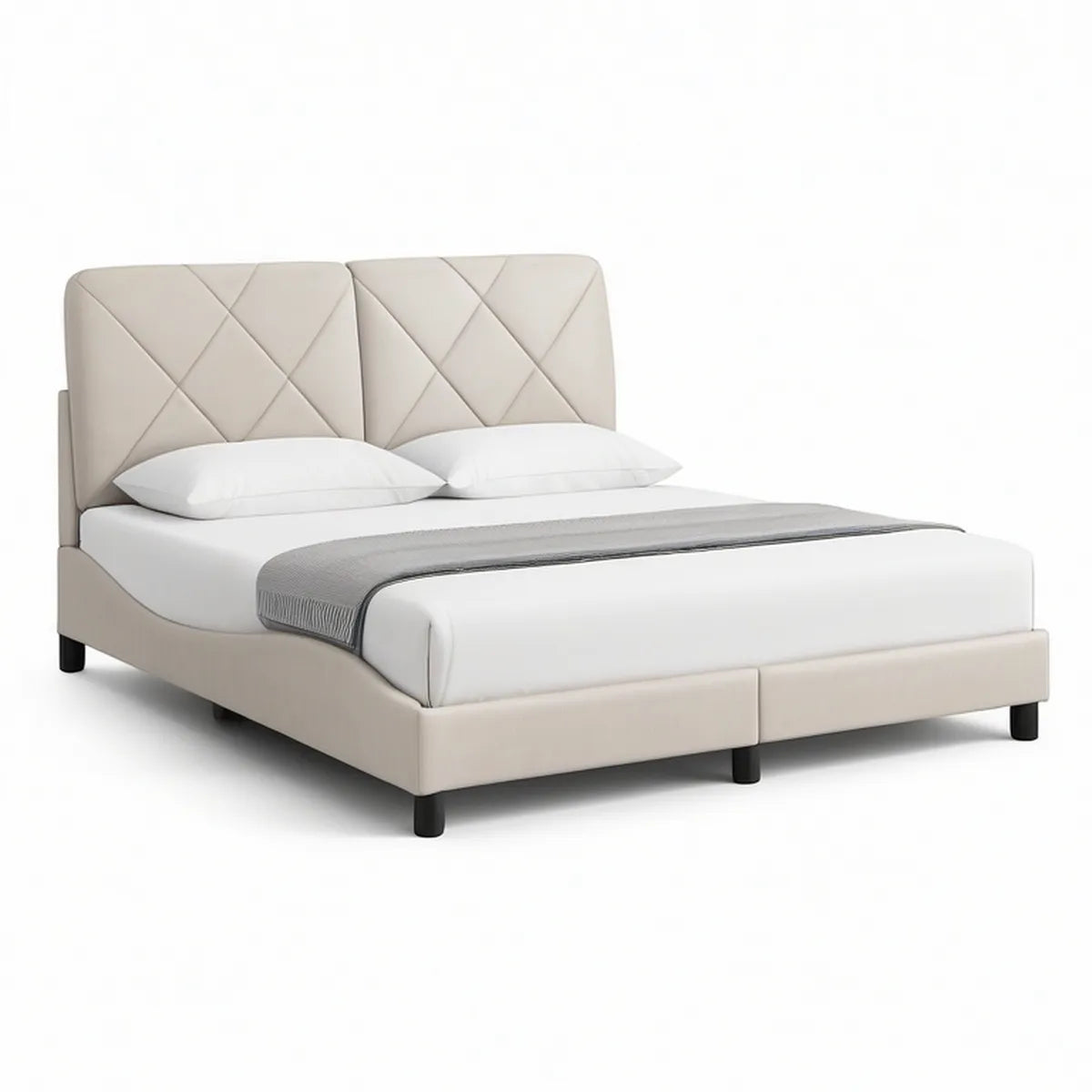 Polstret dobbeltseng 180 x 200 cm med beige sengegavl og sorte ben