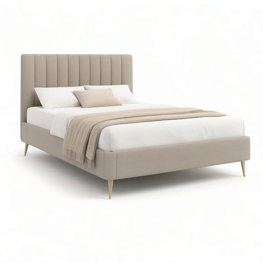 Polstret dobbeltseng 180 x 200 cm med lodret panelgavl, beige